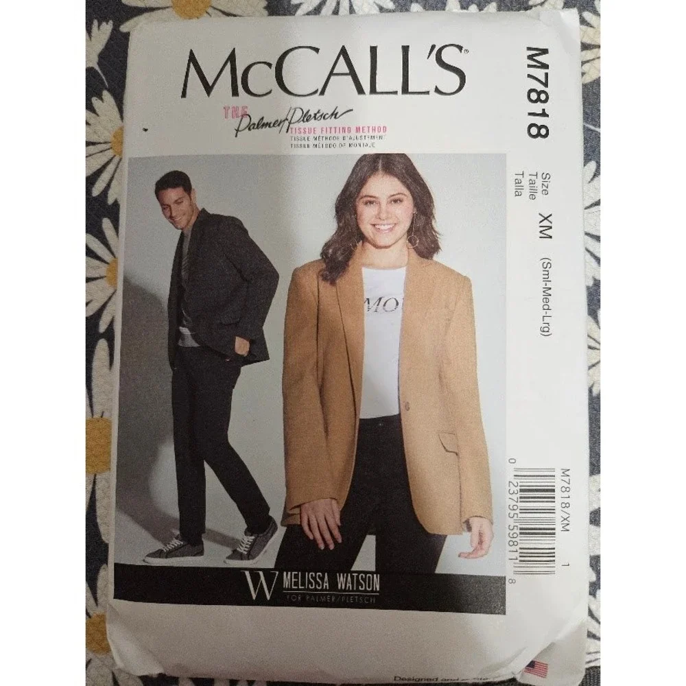 McCalls M7818 Unisex Jacket Sewing Pattern Lined Notched Collar Pockets Uncut